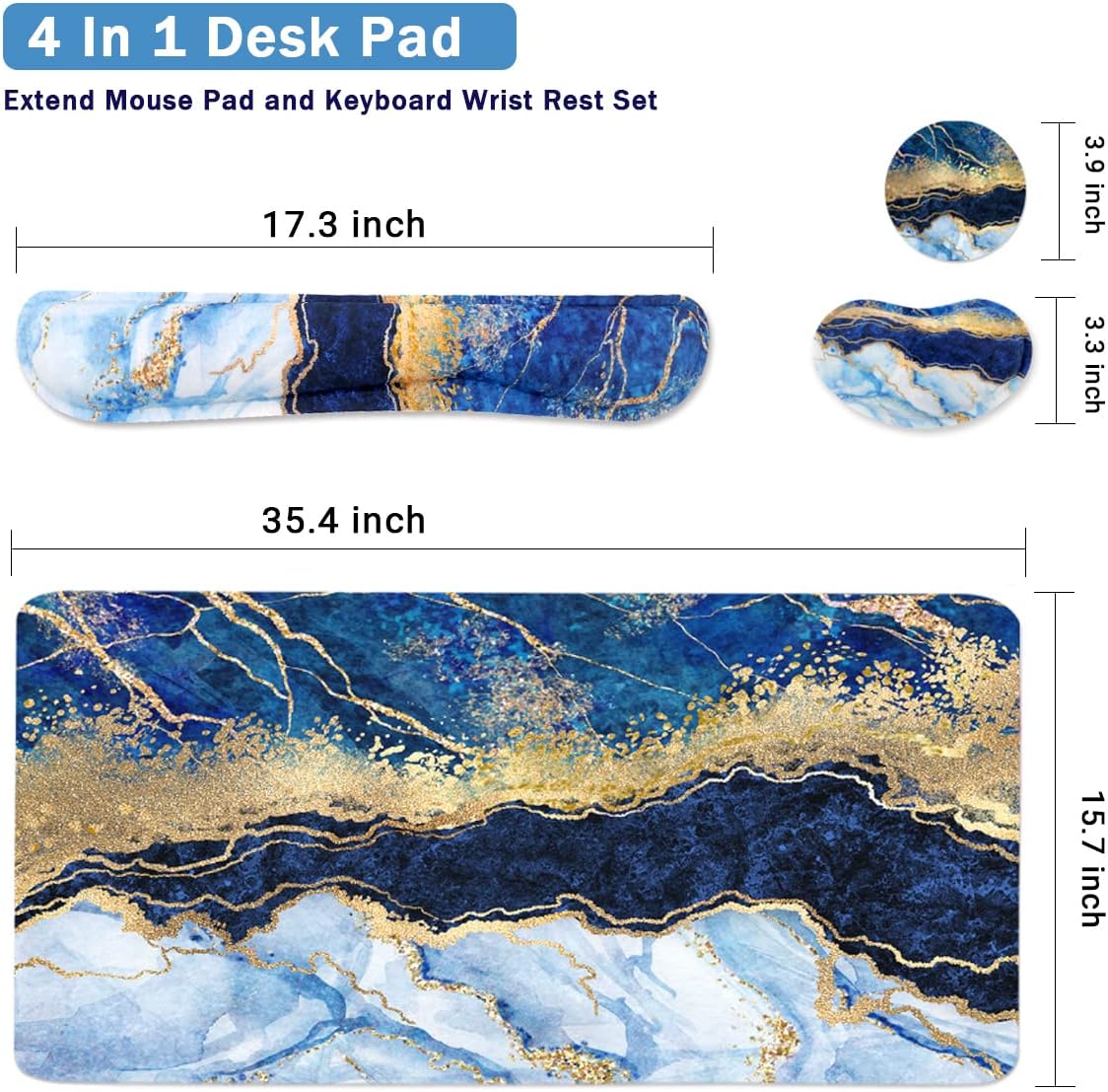 Ergonomic Large Mouse Pad and Keyboard Wrist Rest, Desk Pad for Keyboard and Mouse, 4-in-1 Large Gaming Mouse Pad with Wrist Support - Light Blue