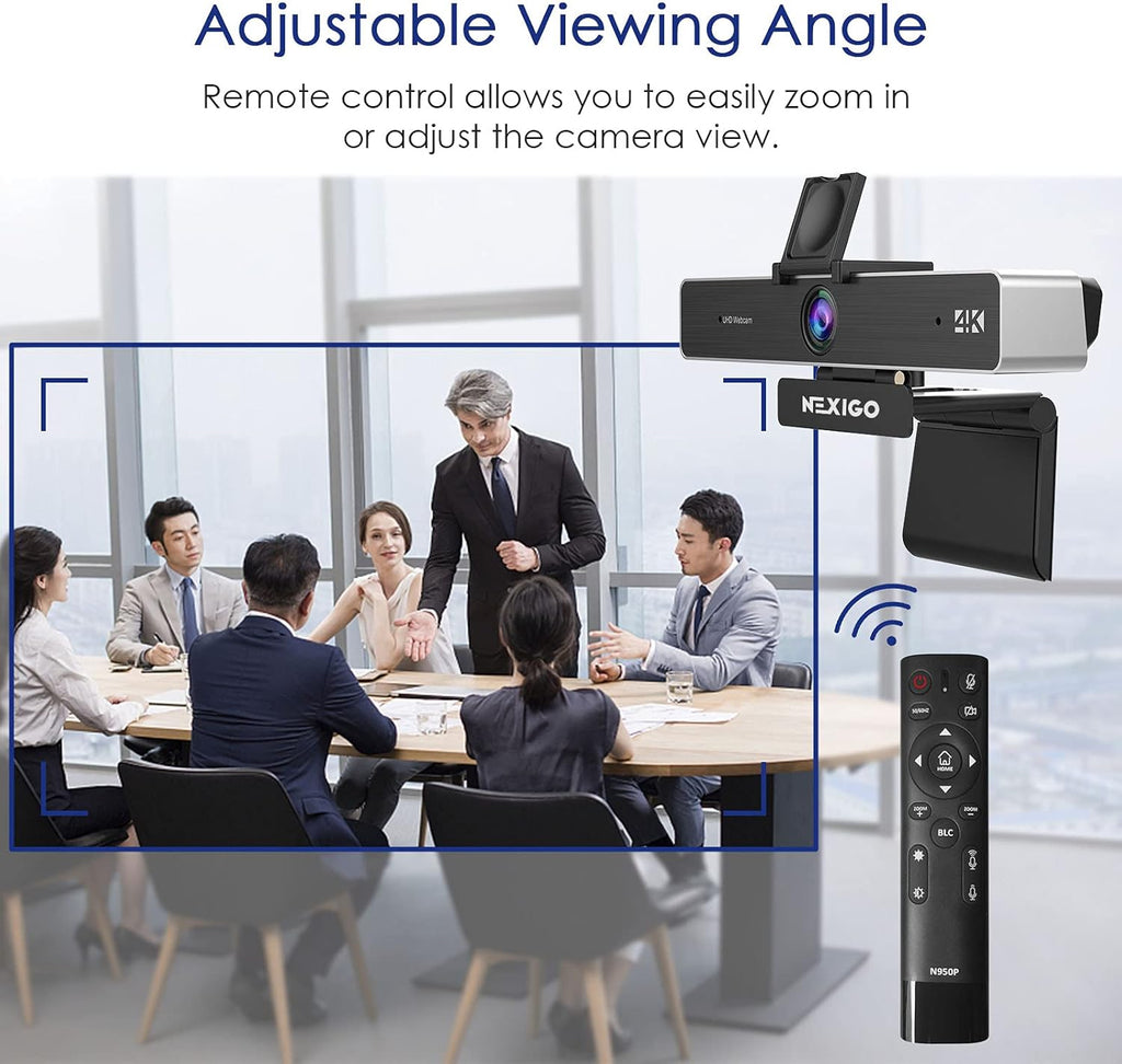 Zoom Certified, NexiGo N950P (Gen 2) 4K Zoomable Webcam, RF Remote, Sony_Starvis Sensor, 5X Digital Zoom, Pro Web Camera with Dual Stereo Mics, for Zoom Skype Teams Twitch