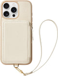 ZVE Wallet Case for iPhone 15 Pro Max, iPhone 15 Pro Max Case Wallet with Card Holder Wrist Strap, RFID Blocking Zipper Leather Cover for Women Gift for iPhone 15 Pro Max, 6.7"(2023) - Beige