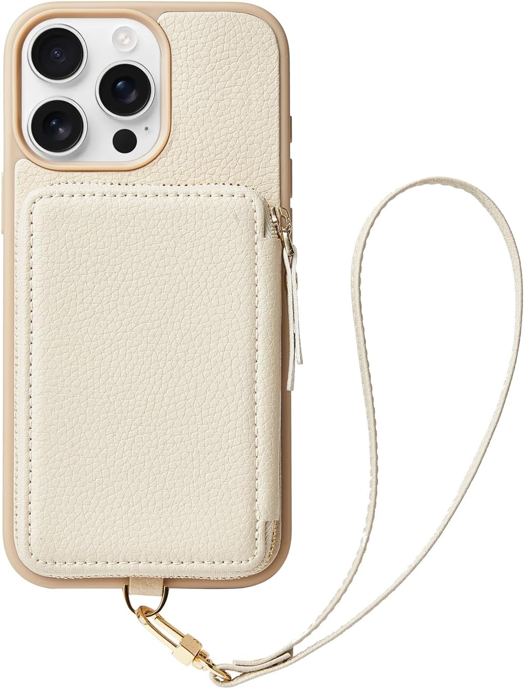 ZVE Wallet Case for iPhone 15 Pro Max, iPhone 15 Pro Max Case Wallet with Card Holder Wrist Strap, RFID Blocking Zipper Leather Cover for Women Gift for iPhone 15 Pro Max, 6.7"(2023) - Beige