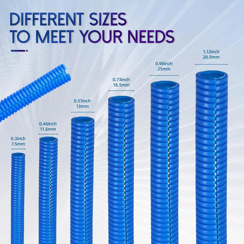 Split Wire Loom Tubing, 10,25ft Cord Protectors from Pets No Chew, Flexible Wire Covers Cord Protectors, Protective Split Cable Sleeve for Automotive Home Industrial Wires(Blue, 1.12inch-25ft)