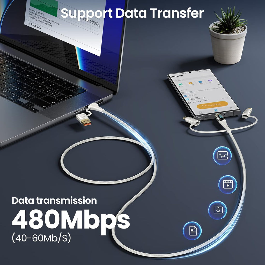 USB C to Multi Charging Cable, USAMS 100W 4FT 5A Type C to Type C Fast Charger Charging Cord with LED Display 5-in-1 C/A to C/Micro/IP Sync Charger Adapter Compatible for Laptop/Tablet/Phone