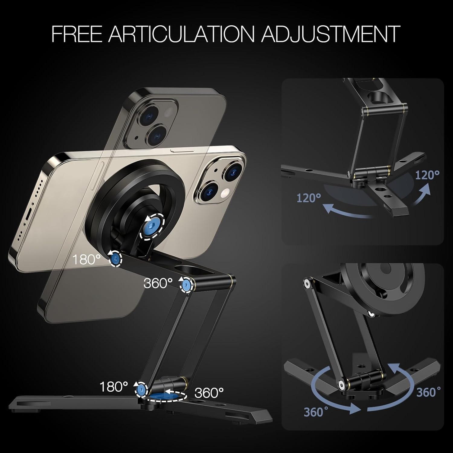 Magnetic Pocket Phone Tripod Foldable Compatible with Magsafe for iPhone 15/14/13/12 Plus Pro Max Series, Mini Cell Phone Tripod Mount Handle Smartphone Desk Stand Travel All in One
