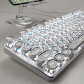 EWEADN TK100 Typewriter Style Wired Mechanical Keyboard, 104 Keys Aesthetic Typewriter Keyboard with White Backlit, Anti-Ghosting, Blue Switch Wired Cute Keyboards-White