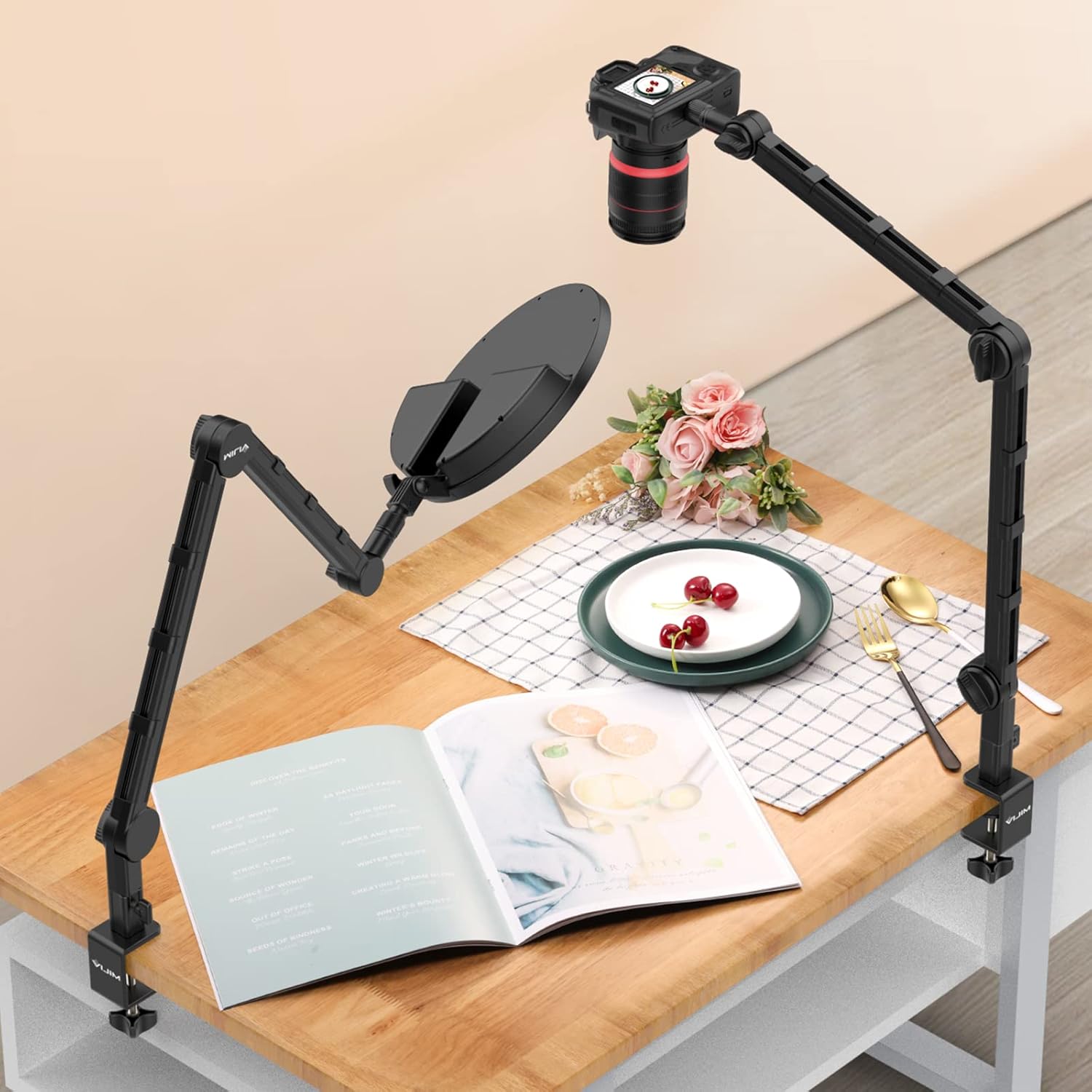 PICTRON VIJIM LS25 Camera Desk Mount, Flexible Overhead Webcam Stand with Boom Arm, Table C-Clamp Suitable for Photography Videography Live Stream