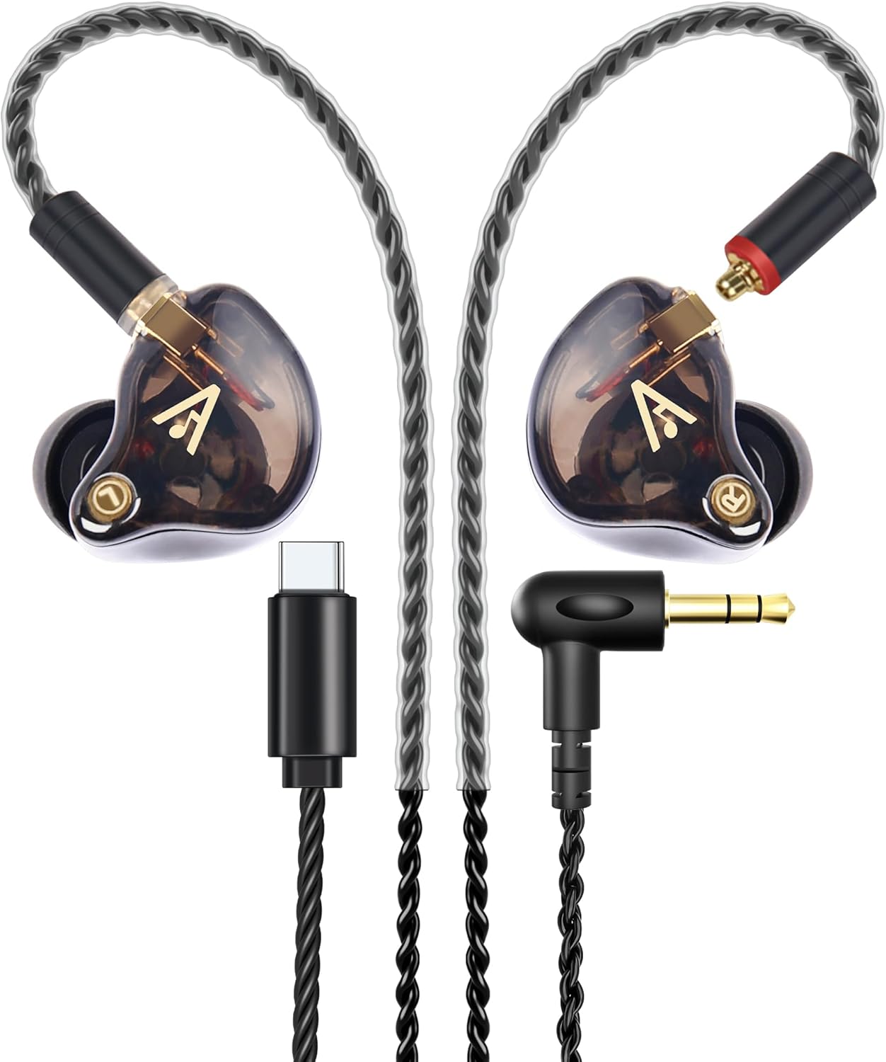 Vibes 201C Wired Earbuds in-Ear Headphones, USB C to 3.5mm Adapter & Braided Cord, Noise Isolating Bass Driven Earphones, Carry Case, Ear Buds Tips, 3.5mm Jack (Clear Brown, No Mic)