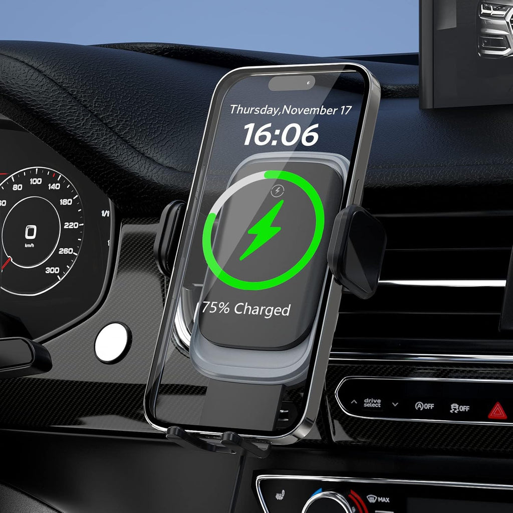 Wireless Car Charger, Auto-Clamping Car Mount 15W/10W/7.5W Fast Charging Air Vent Car Phone Mount Compatible with iPhone 14/13/13 Pro/12 Pro Max/12 pro/12/11/10/8 Series, Samsung Galaxy Series