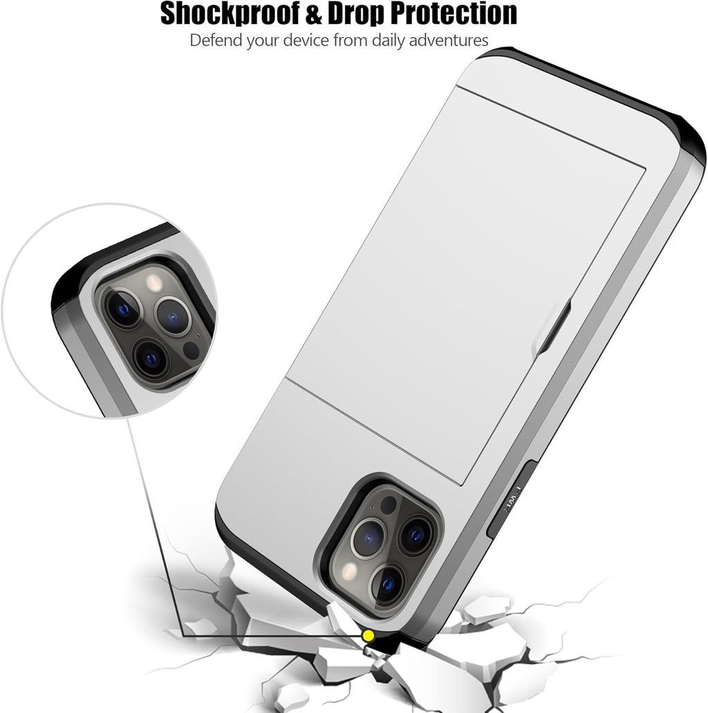 Nvollnoe for iPhone 12/iPhone 12 Pro Case with Card Holder Heavy Duty Protective Dual Layer Shockproof Hidden Card Slot Slim Wallet Case for iPhone 12/12 Pro for Men&Women(Silver)