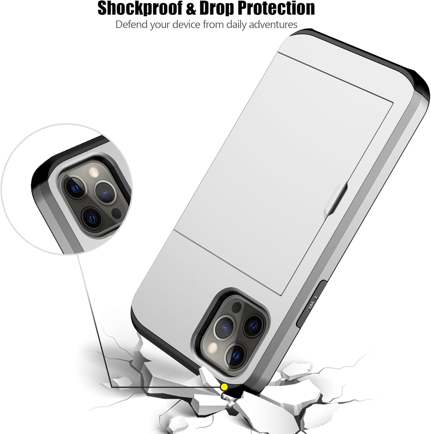 Nvollnoe for iPhone 12/iPhone 12 Pro Case with Card Holder Heavy Duty Protective Dual Layer Shockproof Hidden Card Slot Slim Wallet Case for iPhone 12/12 Pro for Men&Women(Silver)