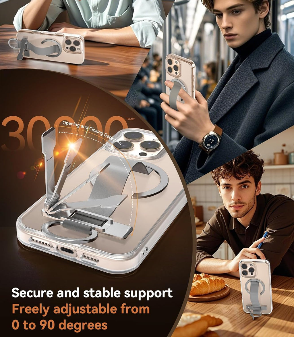 for iPhone 16 Pro Max Case 4-in-1 - Magnetic Clear Cover Adjustable Wrist Strap, Foldable Stand & Crossbody Lanyard, Anti-Yellowing Protective Case (for iPhone 16 Pro Max)