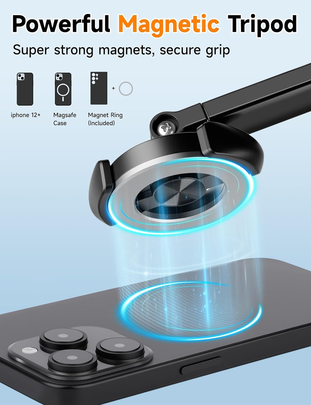 Magnetic Phone Tripod, 70" Selfie Stick Tripod for iPhone Magsafe with Rechargeable Remote & 2 in 1 Magnetic Holder, Portable Cellphone Stand for Recording Travel, Compatible with iPhone and Android