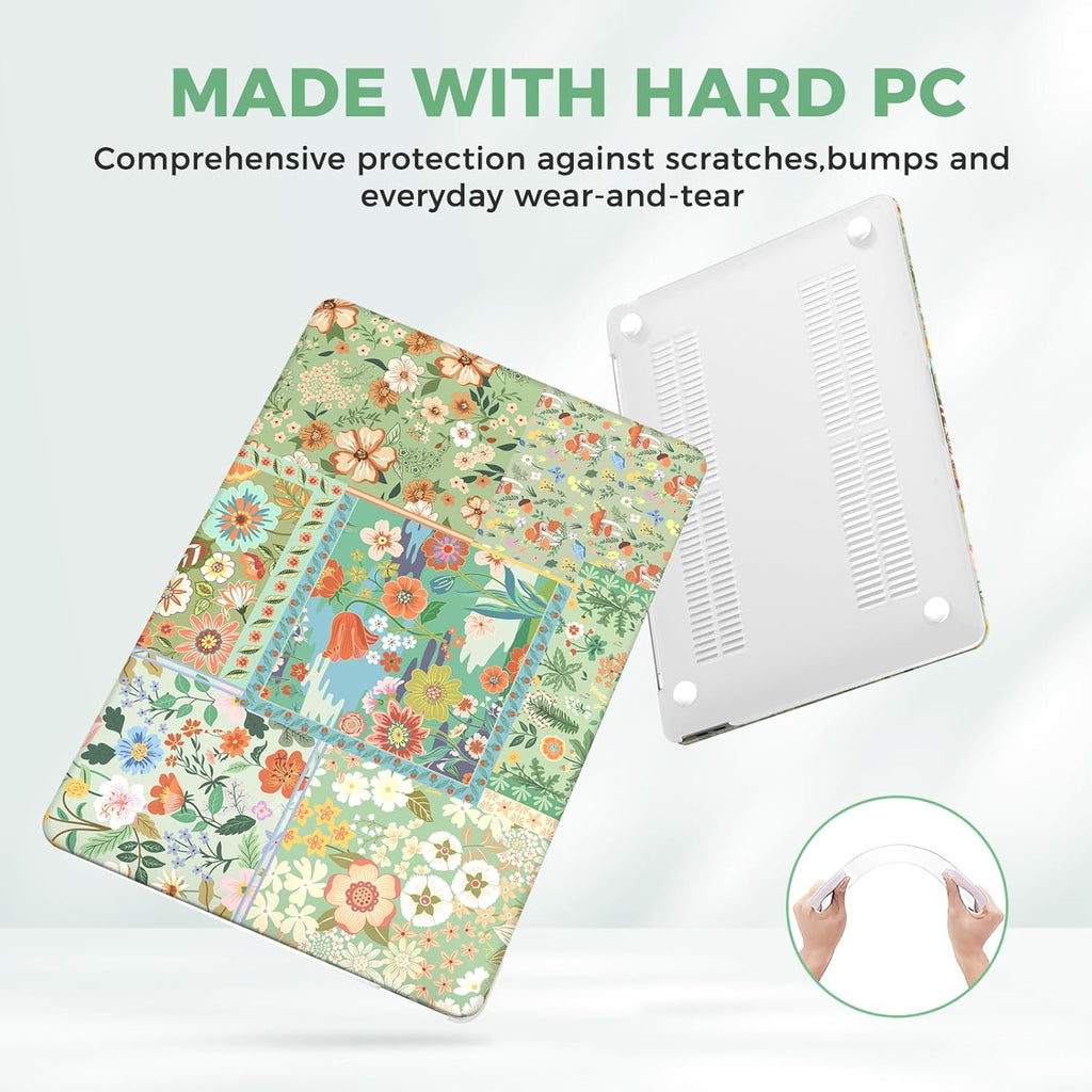 iCasso for MacBook Air 13 inch Case 2020 2019 2018 Release A2337 M1 A2179 A1932, Flower Hard Shell Protective Case for MacBook Air 13.3 inch + Keyboard Cover + Screen Film, Green Flower
