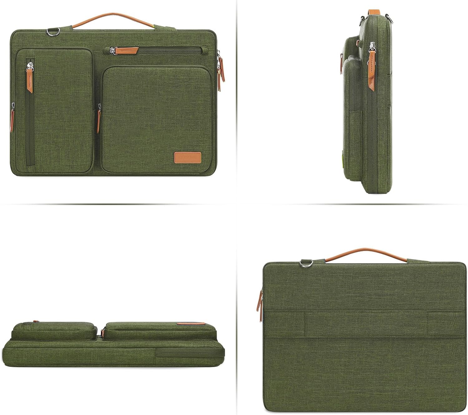 MOSISO 360 Protective Laptop Shoulder Bag,15 inch Computer Bag Compatible with MacBook Air M4 M3 M2/Pro A1990 A1707, Dell XPS Plus,Side Open Messenger Bag with 4 Zipper Pockets&Handle, Olive Green