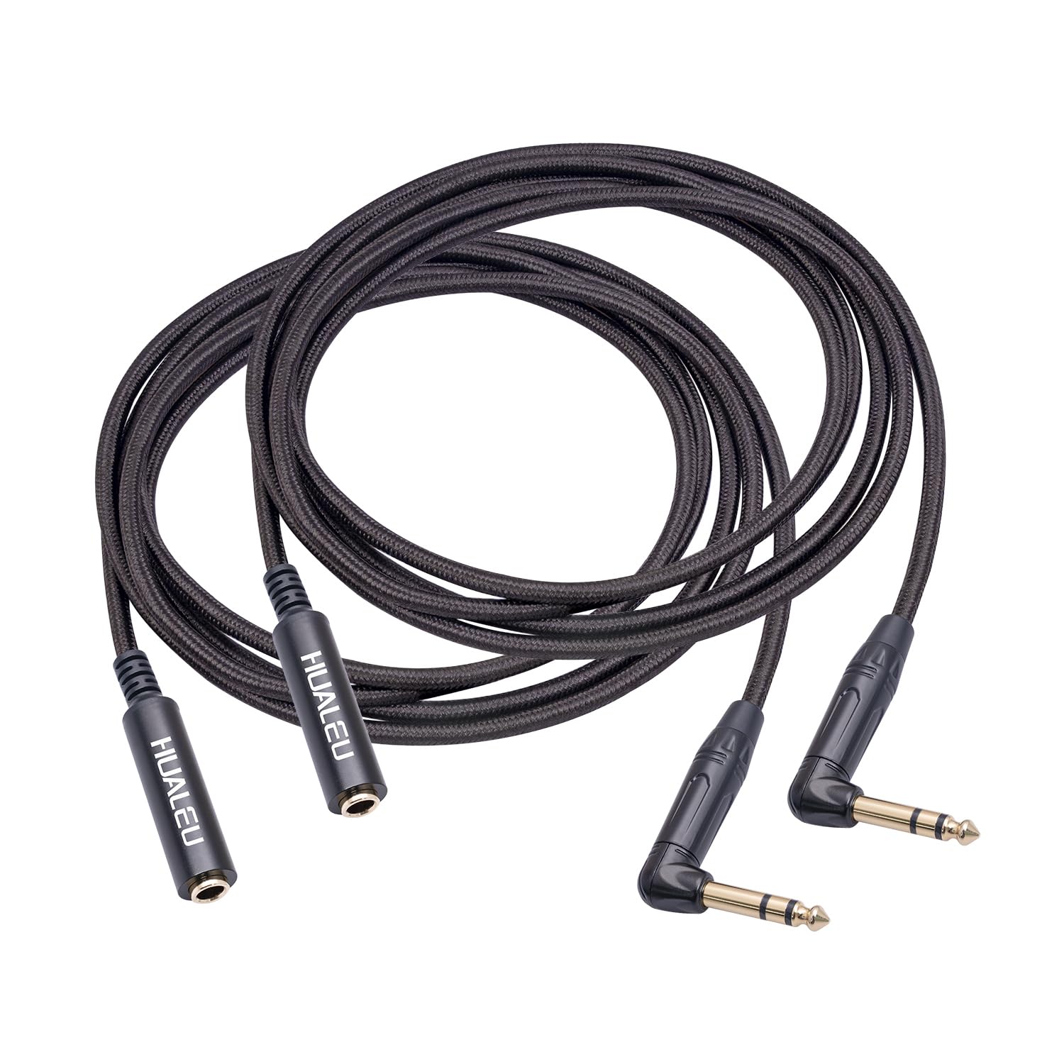 HUAELU 2Pack 3.3FT Right Angle 6.35mm TRS Stereo Male to Female Audio Cable,Right Angle 1/4 TRS Male to Female Stereo Headphone Guitar Extension Cable Cord for Amplifiers,Headphone