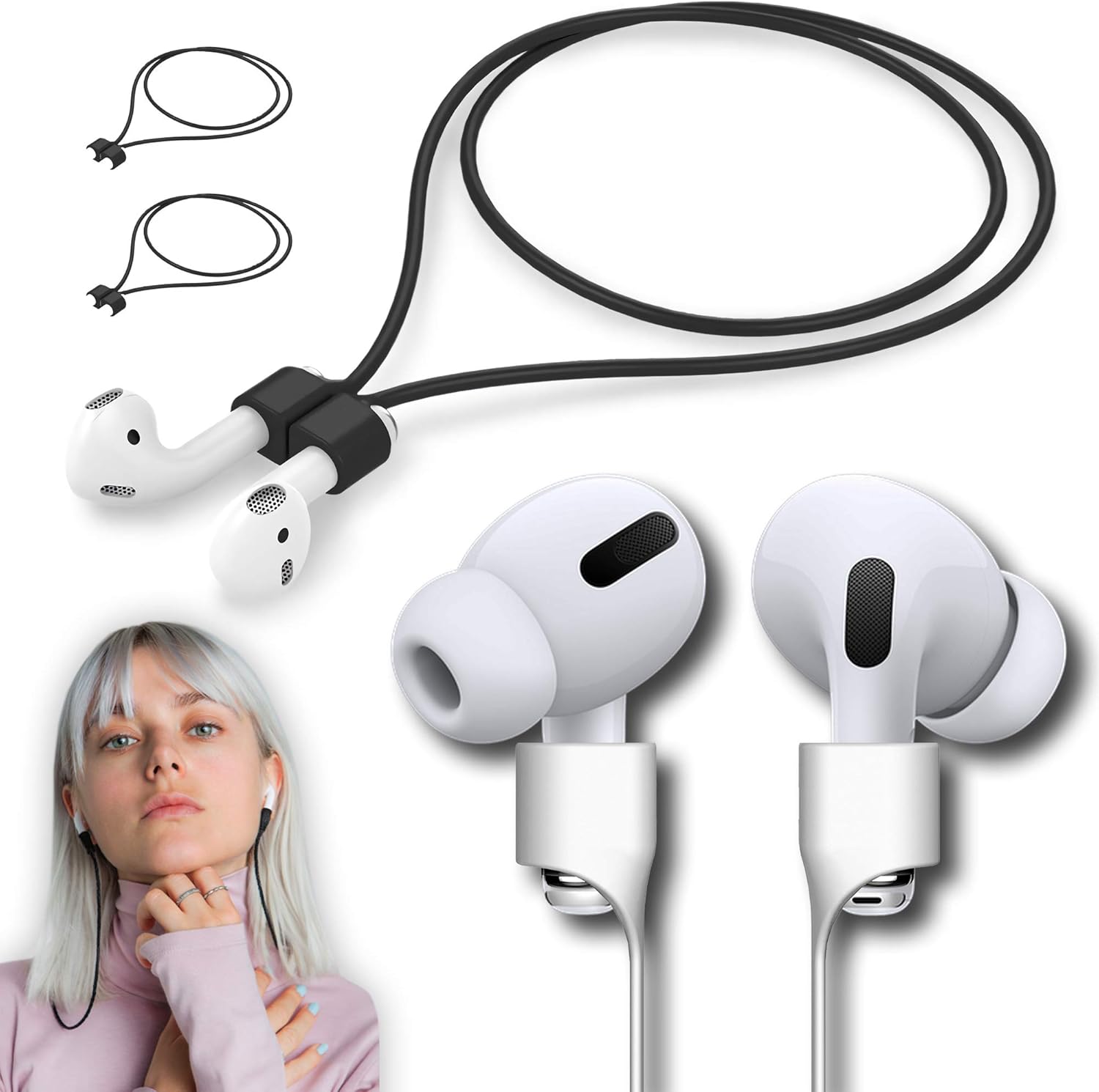 Ultra Strong Magnetic Airpod Pro Strap Anti-Lost Cord Sports Lanyard Compatible with Airpods 3rd 2nd Generation Pro 3 2 1 (3 Black)