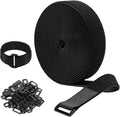 64ft 1.5 Inch Wide Cable Straps, Jumpso Adjustable Fastening Hook and Loop Straps with 50 Buckles, Reusable Nylon Cut-to-Length Cinch Straps for Organizer or Storage, Black