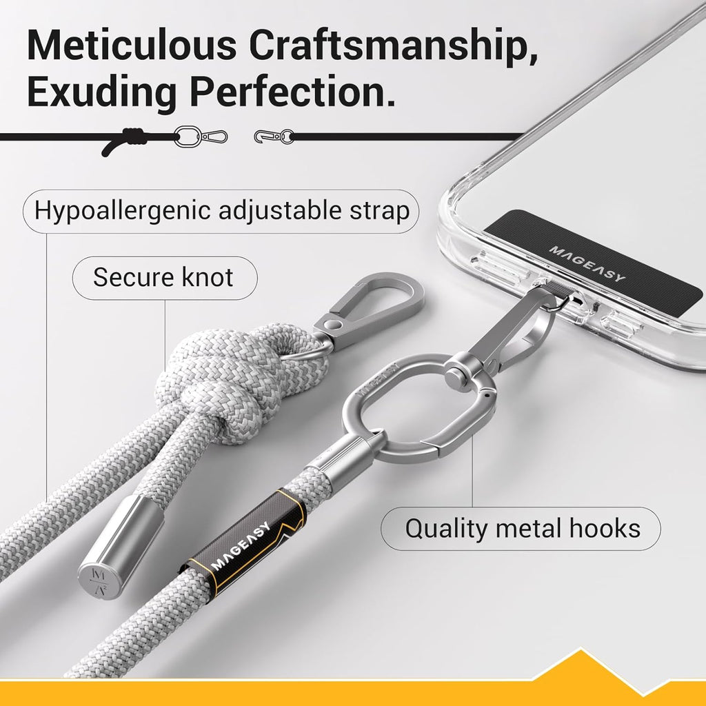 MAGEASY Universal Cell Phone Lanyard - Anti-Theft Thick Rope Crossbody Phone Strap for iPhone 16 Pro Max & Most Smartphones, for Men & Women | 8.3mm Gray