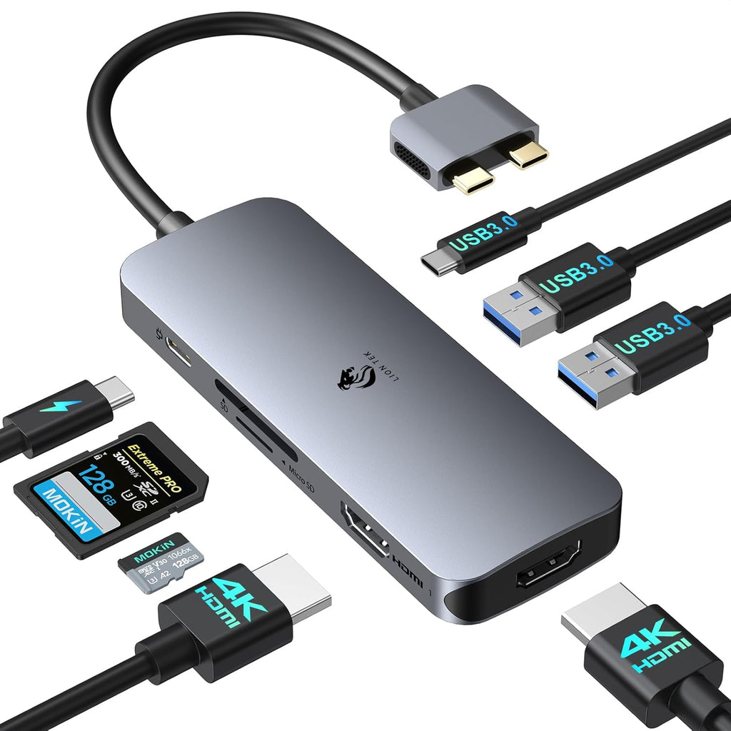 Docking Station for MacBook Pro Air, LIONWEI USB C Docking Station Dual Monitor, Dual HDMI Adapter Hub for Mac MacBook Pro with 2 HDMI, 3 USB 3.0, SD TF Card Reader and 100W PD USB C Charging Port