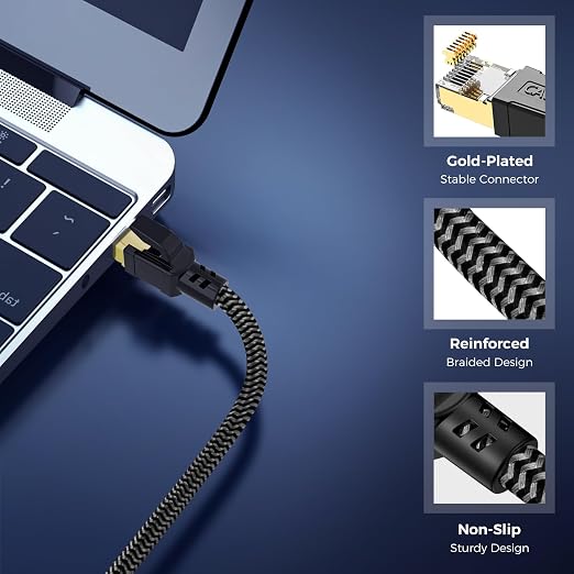 Cat 8 Ethernet Cable 15FT, High-Speed Braided Internet Cable Network Cord - Image 4