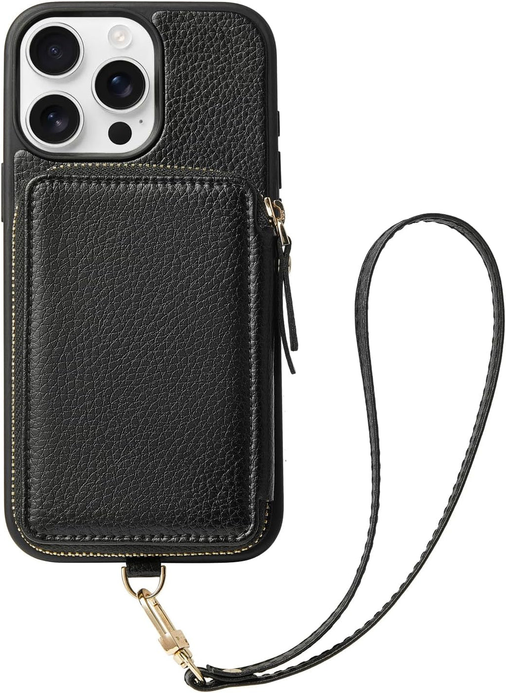 ZVE Wallet Case for iPhone 15 Pro, Phone Case with Card Holder with Wrist Strap RFID Blocking Zipper Leather Cover for Women for iPhone 15 Pro, 6.1"(2023) - Black