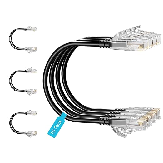 Cat6 Slim Patch Cables 20 Feet 10-Pack Black, Cat6a Patch Cables 10Gbps 550MHz by Unknown