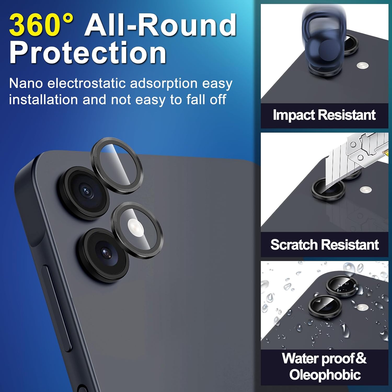 for Samsung Galaxy A06 Camera Lens Protector, Individual Metal Ring Tempered Glass Lens Cover, [Strong Adsorption] Scratch Resistant Ultra-Thin HD Clear Lens Cover, 1 Set-Black