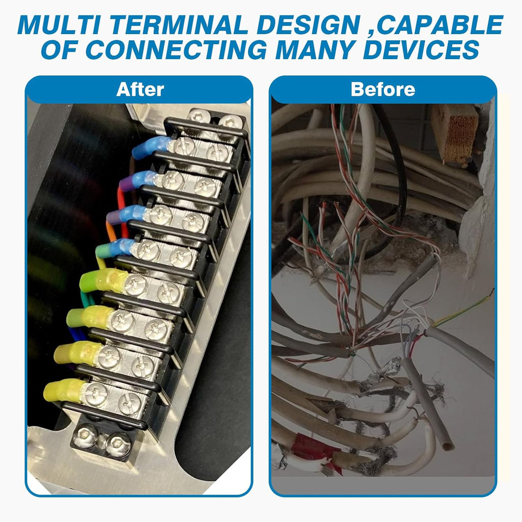 GLOSO Terminal Blocks Double Row Stainless 11 mm Pitch TBC, Marine Grade, 12-22 AWG Cu, 25A/300V - 1 Pack, 8 Poles