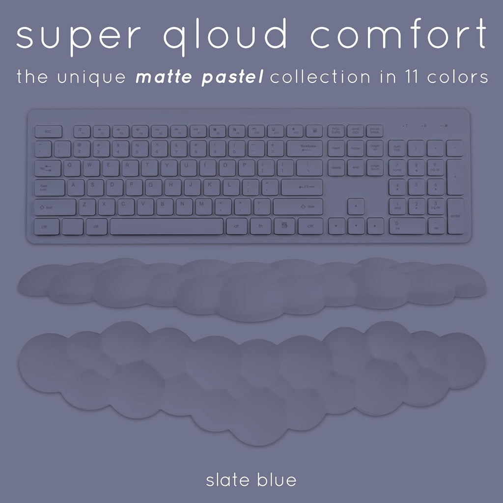 Qloud Cloud Wrist Rest Keyboard Wrist Rest for Computer Keyboard Pad, Cloud Keyboard Wrist Rest, Wrist Pad for Keyboard, Memory Foam, Non Slip Base, Comes with Mouse Pad - Slate Blue