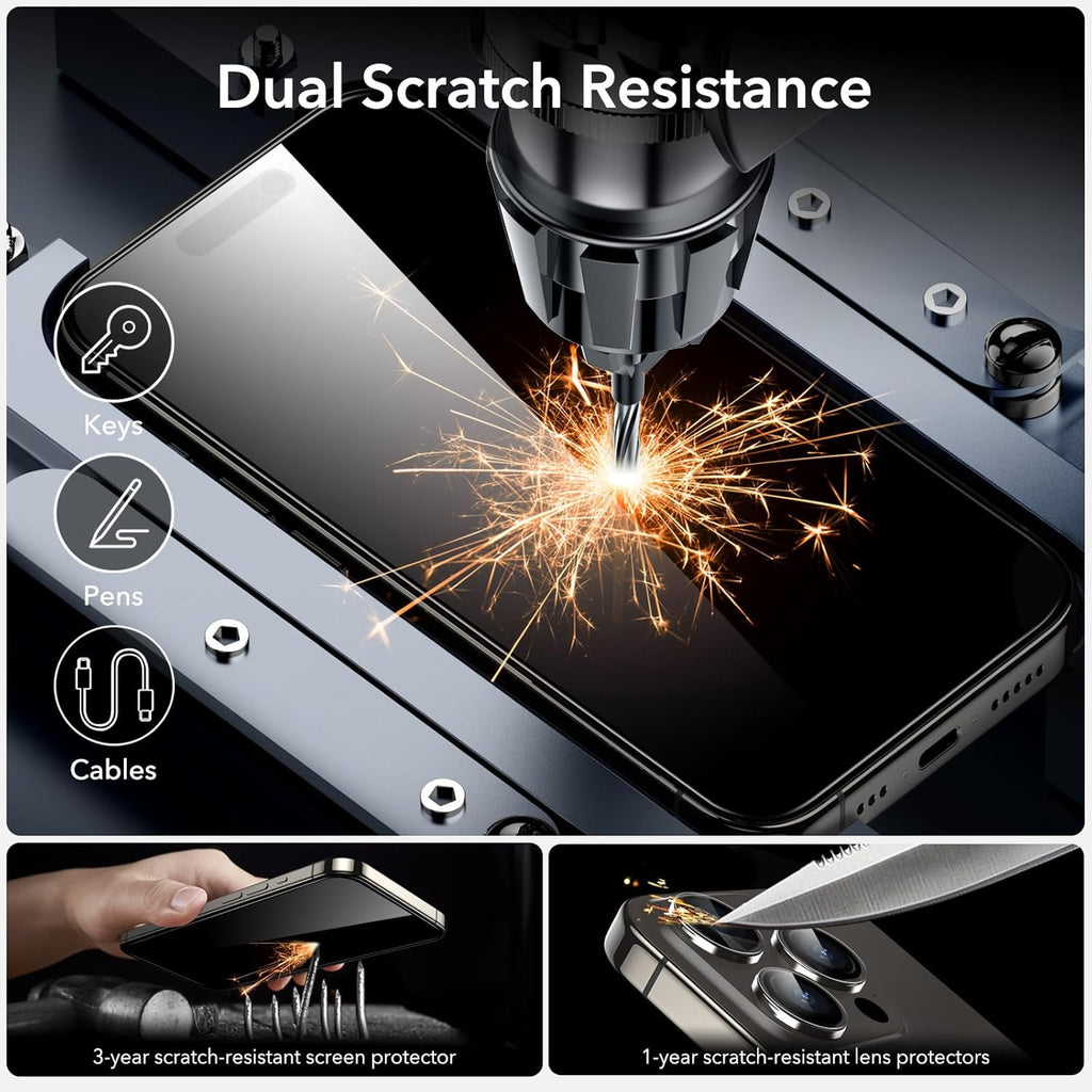 ESR 3+2 Pack for iPhone 15 Pro Max Screen Protector, [9H Hardness] [Military Grade Shatterproof] Full Coverage Ultra-tough Tempered Glass Film, Easy Installation Frame, 2 Set of Camera Lens Protector