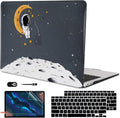 for MacBook Air 13 inch Case 2021 2020 2019 2018 Release M1 A2337 A2179 A1932 Retina Display with Touch ID, Shiny Plastic Hard Shell Case Keyboard Cover Screen Protector, Astronaut Moon