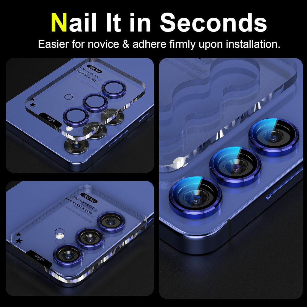 YWXTW Camera Lens Protector for Samsung Galaxy S25 Accessories [1:1 Fit & Ultra Clarity] 9H Tempered Glass Metal Individual Ring Camera Cover Screen Protector for S25, Case Friendly (Navy)