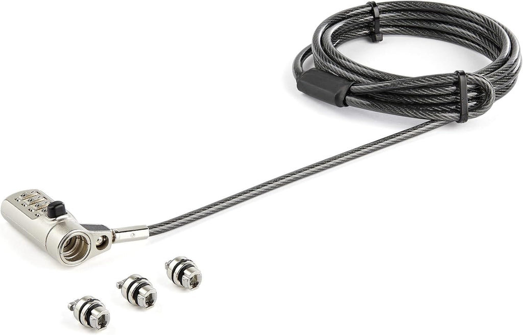 StarTech.com 6.6ft (2m) 3-in-1 Universal Laptop Cable Lock - 4-Digit Combination Laptop/Desktop Security Cable Lock Compatible w/K-Slot, Nano & Wedge Slot Computer - Anti-Theft Steel Cable, TAA