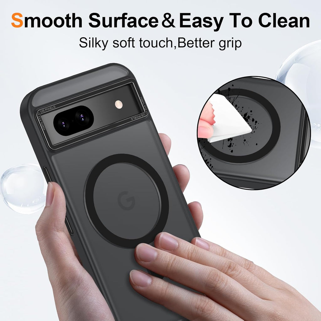 Magnetic for Google Pixel 8a Case, [Military Grade Drop Protection] [Compatible with MagSafe] Shockproof Slim Translucent Matte Anti-Slip for Women Girls Men Case, Black