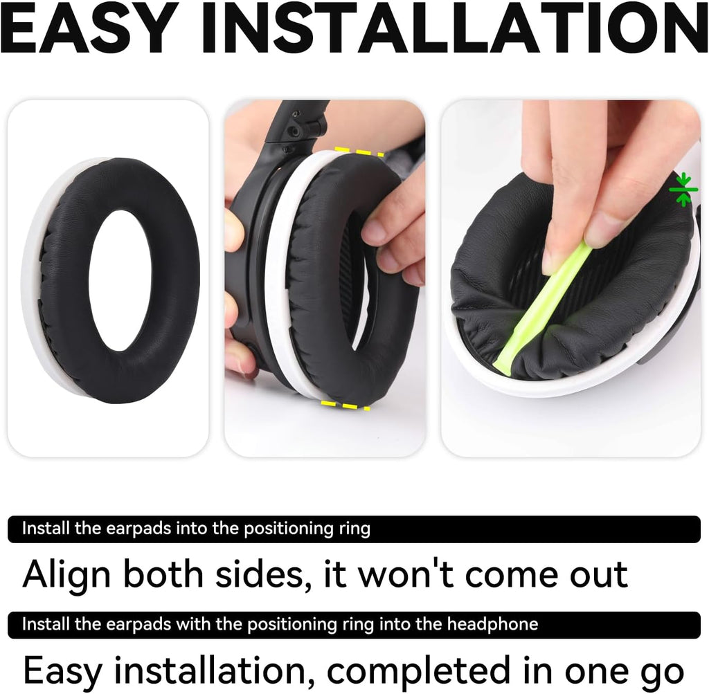 Replacement Earpads Cushions for Bose QuietComfort35&35ii(QC35 II & QC35) Headphones - Professional Positioning Tools Included, Noise-Isolating Memory Foam & Breathable Leather (Black)