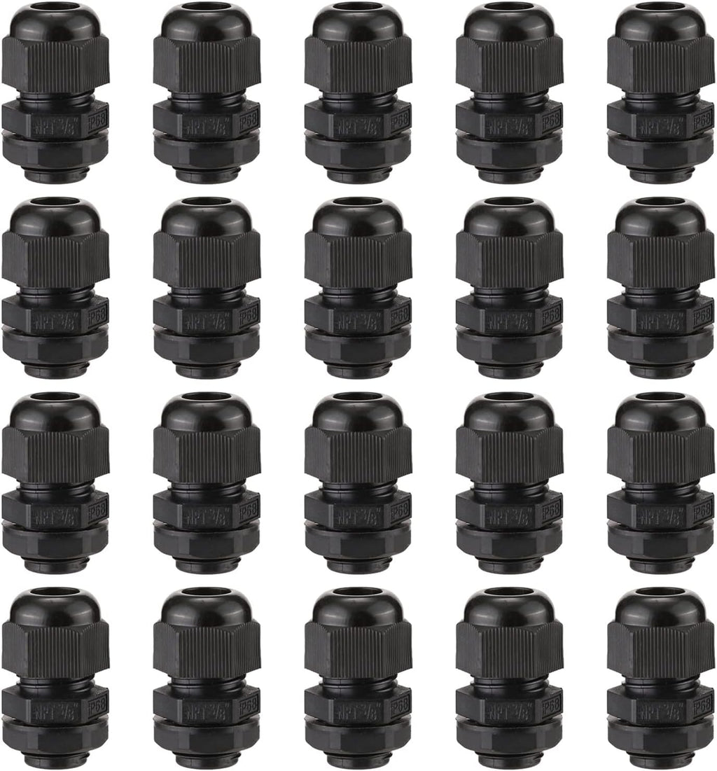 PENGLIN Cable Glands 3/8" NPT Nylon Cable Connector, Strain Relief Cord Connector, IP68 Waterproof Adjustable Locknut(3/8 Inch (20 Pack))