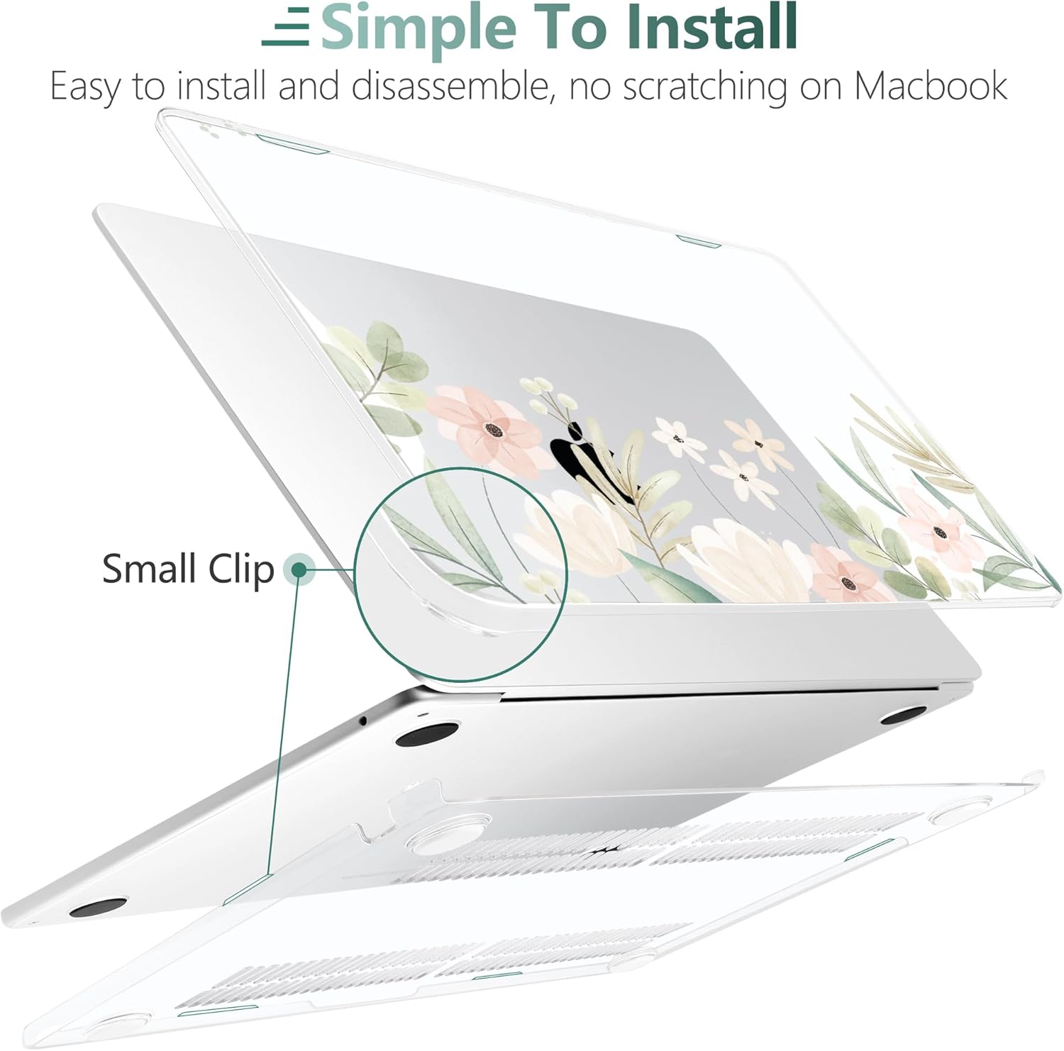 TWOLSKOO for M4 MacBook Air 13.6 inch Case 2025-2022 Release M4 A3240 M3 A3113 M2 A2681, Plastic Hard Shell & Screen Protector & Keyboard Cover & Trackpad Film, Watercolor Floral