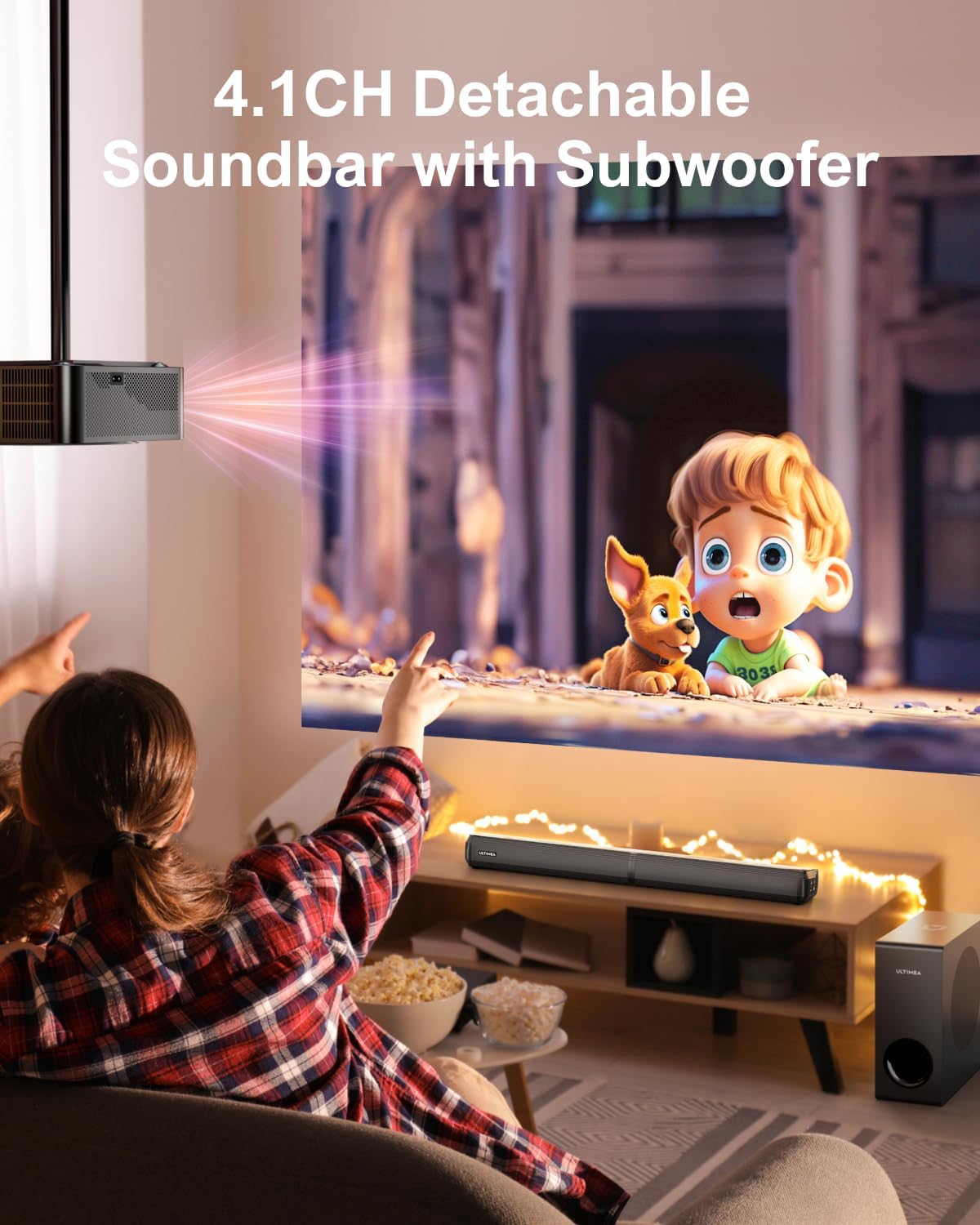 ULTIMEA 4.1ch Sound Bar for Smart TV with Subwoofer, Peak Power 200W, 2-in-1 Detachable Bluetooth 5.3 Soundbar, Bass Adjustable, 3 EQ Modes TV Sound Bar, ARC/Optical/Aux, Apollo S50 Detachable Series