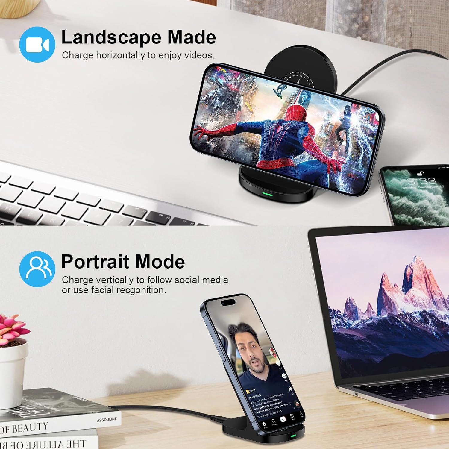 15W Fast Wireless Charger Phone Charging Stand for Google Pixel 10 Pro XL/9/8a/8 Pro/7a/7,Android Phone Wireless Charging Station Charger for Samsung Z Fold 7/6/5/Z Flip 7/6/S24 Ultra/S23/S22/S21/S20