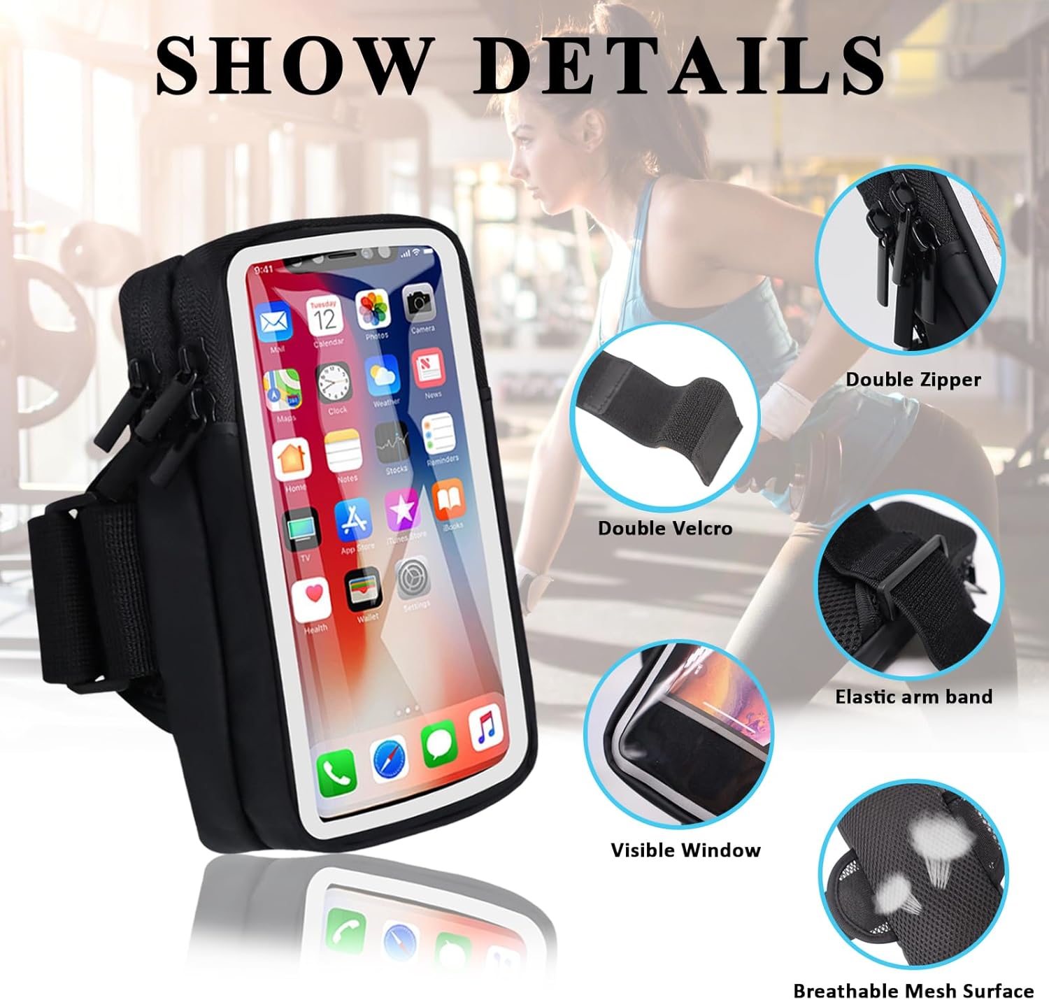 Phone Holder for Running Armband Cell Phone Holder iPhone 16 16e 15 14 13 12 11 Pro Max Xs Xr X Plus SE Mini Galaxy Ultra S25 Note, Sports Arm Bag Bands Fit Exercise Gym Workout Runner Hiking