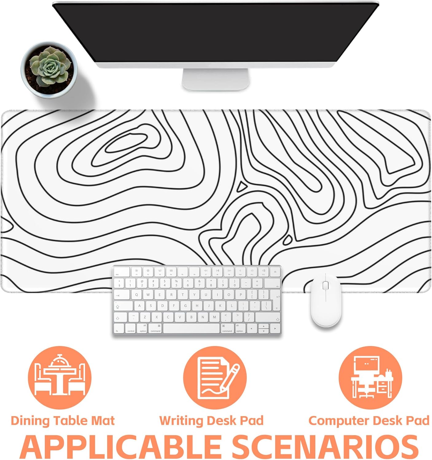 Mouse Pad Large Topographic Contour Map Non-Slip Game Desk Mat with Stitched Edge Laptop Keyboard Desk Pad for Work Home Gaming (35.4 x 15.7 Inches)