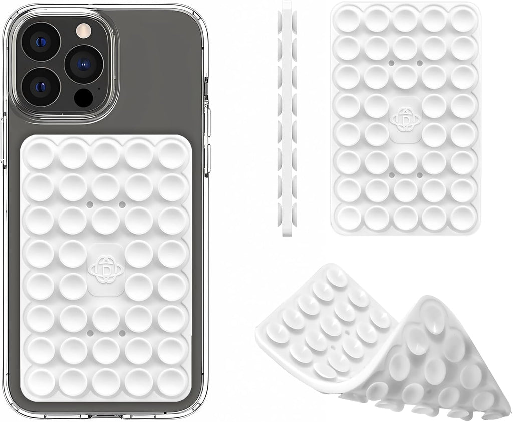 Silicone Double-Sided Suction Phone Grip Detachable Mount - Car Dashboard/Shower Phone Holder, Hands-Free For Selfies & Videos, TikTok, ASMR, Yoga - iphone & Android Compatible (3.94"x2.5",White)