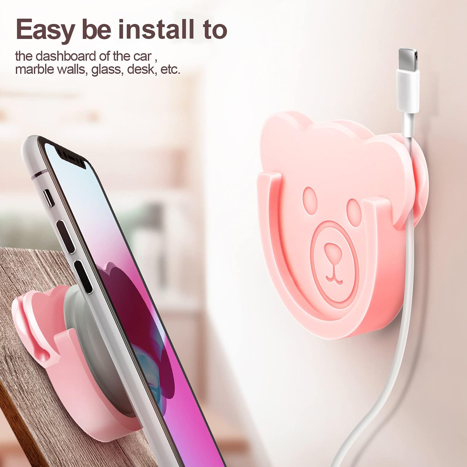 TOPGO Socket Car Mount for Phone Holder Cute Bear Style Silicone Grip Stand with Phone line Clasp for Collapsible Socket User Used on Dashboard, Home, Office, Kitchen, Desk, Wall (Color) 3 Pack