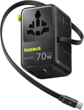 Baseus 70W Universal Travel Adapter with Retractable Cable, 6-in-1 International Plug Adapter, USB-C PD Fast Charging Worldwide Wall Charger for USA/EU/UK/AUS and Over 200 Countries - Enercore CG11