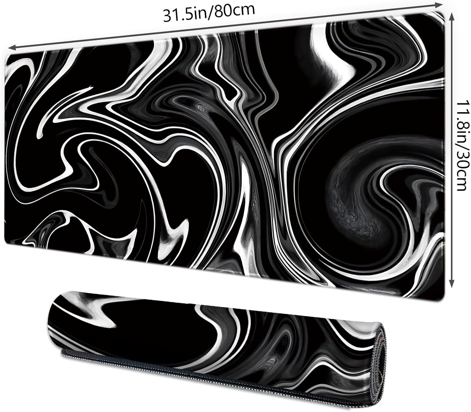 Gaming Mouse Mat Forest Background Pattern XXL XL Large Mouse Mat Long Extended Mouse Pad Desk Mat Non-Slip Rubber Mice Pads Stitched Edges Thin Pad (Wave Black)