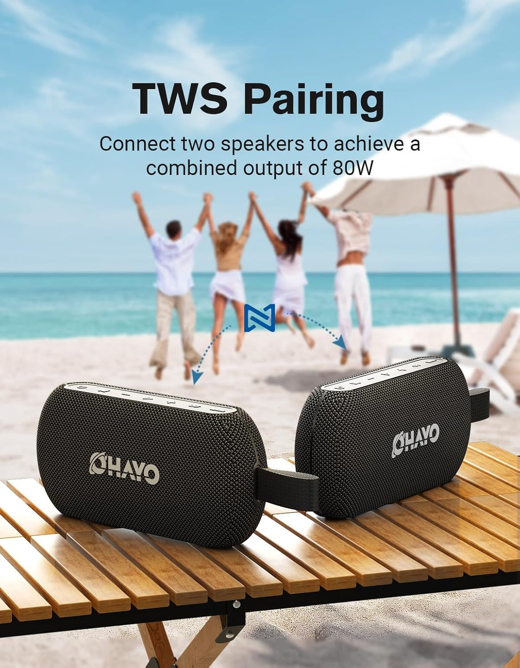 OHAYO 40W Wireless Portable Bluetooth Speaker with Lights, IPX7 Waterproof, Stereo Loud Sound, RGB Lights,TWS Pairing, AUX&TF-Card in, for Home/Party/Travel/Outdoor/Beach