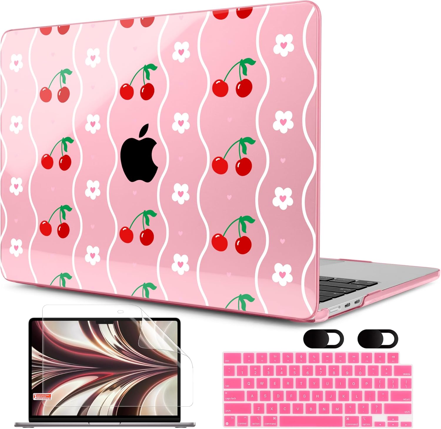 MEEgoodo Case for M4/M3/M2 MacBook Air 13.6 inch Case 2025 2024 2022, Fit Model A3240/A3113/A2681, Laptop Hard Shell with Keyboard Cover Compatible with MacBook Air 13 inch, Sweet Cherries