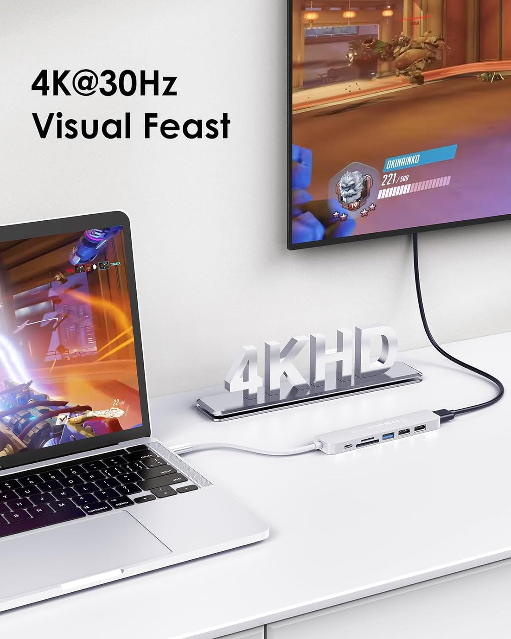 LENTION USB C Hub with 100W Charging, 4K HDMI, Dual Card Reader, USB 3.0 & 2.0 Compatible MacBook Pro, New Mac Air/Surface, Chromebook, More, Stable Driver Adapter (CB-CE18, Silver)
