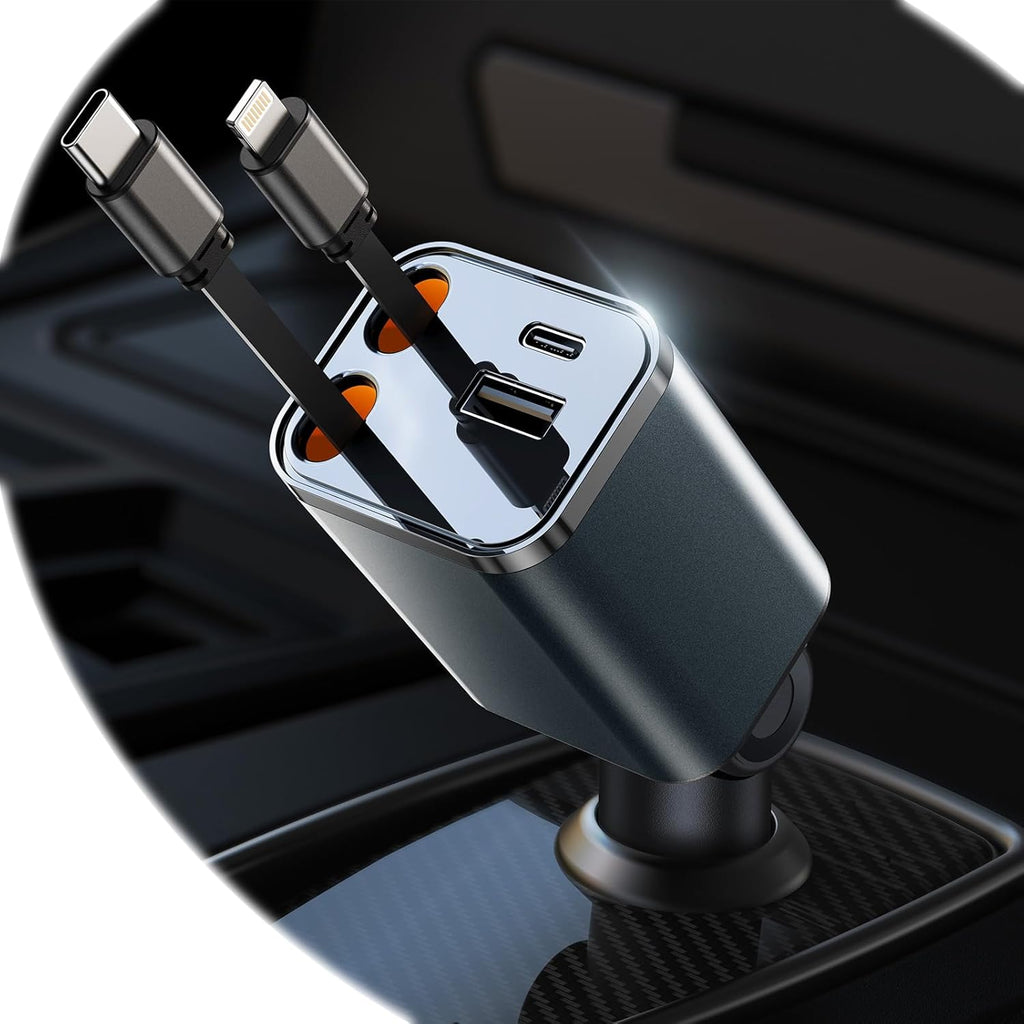 Mini Retractable Car Charger, 87W Car Accessories Adapter for iPhone 16 USB C Charger Fast Charging, Travel Essentials Gifts for Women Men, Road Trip Essentials for iPhone 16e 16 15 14 13 12