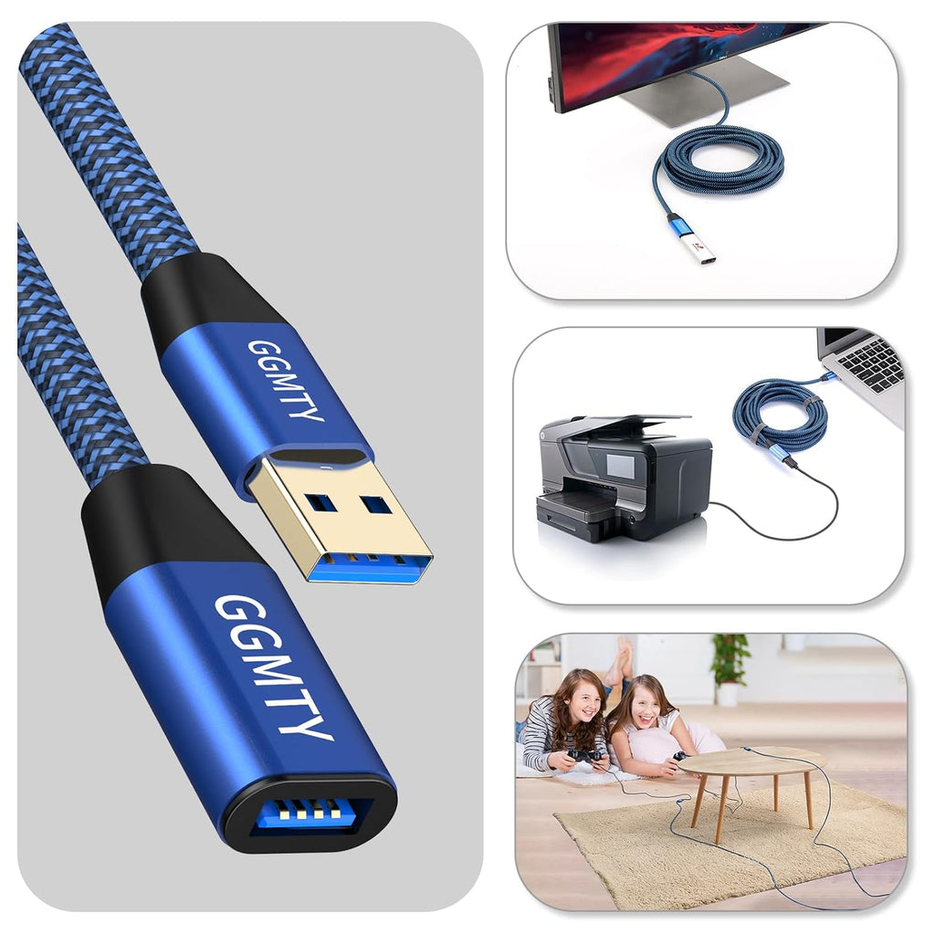 USB 3.0 Extension Cable 1.5 ft,Type A Male to Female Extension Cord Durable Braided Material High Data Transfer Compatible with USB Keyboard,Mouse,Flash Drive, Hard Drive,Printer