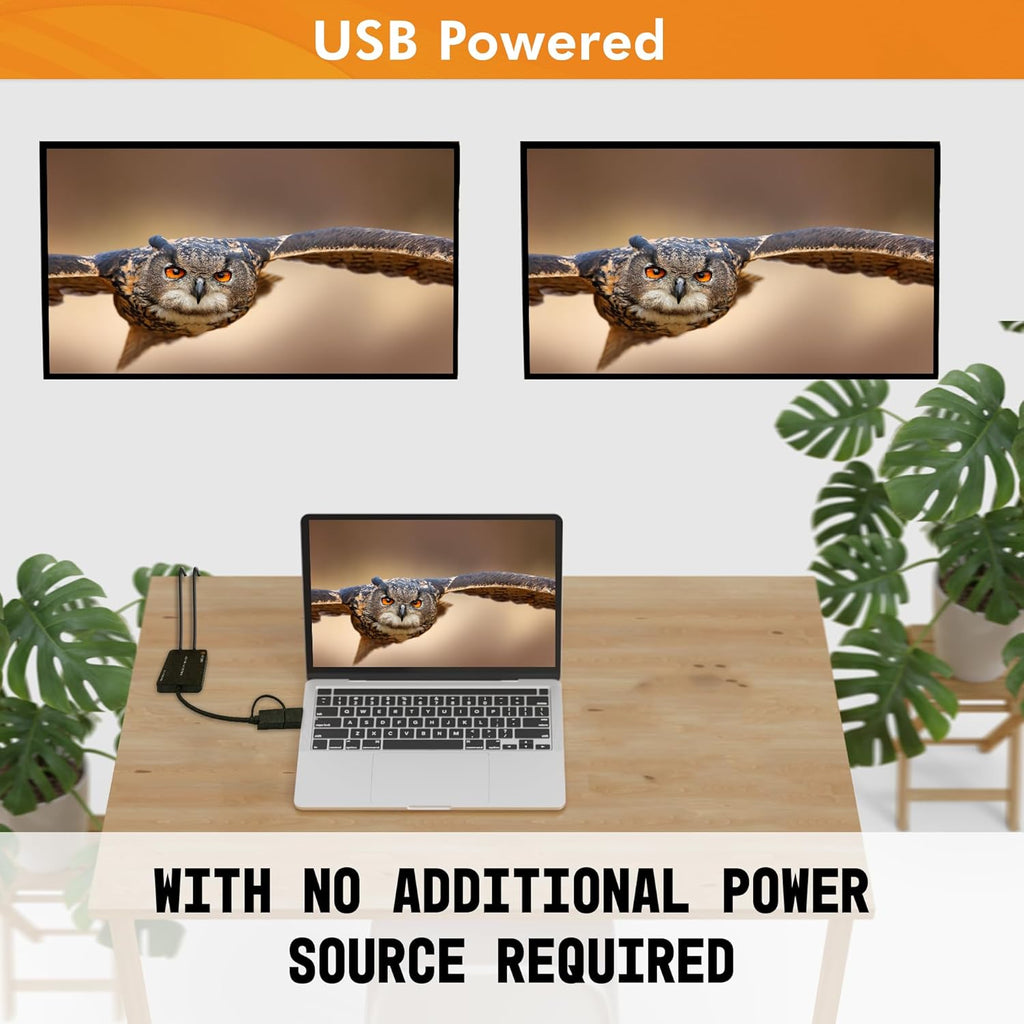 J-Tech Digital USB C to HDMI Adapter 4K 30Hz 1080P 60Hz, Dual Monitor Adapter USB-A or USB-C in, USB Powered, Mirror Extend Rotation Clamshell Modes [JTD-USB-2HDMI]